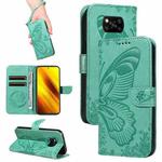 For Xiaomi Poco X3 NFC Swallowtail Butterfly Embossed Leather Phone Case(Green)