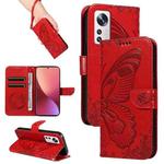 For Xiaomi 12 Swallowtail Butterfly Embossed Leather Phone Case(Red)