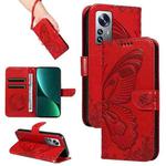 For Xiaomi 12 Pro Swallowtail Butterfly Embossed Leather Phone Case(Red)