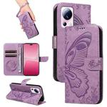 For Xiaomi 13 Lite Swallowtail Butterfly Embossed Leather Phone Case(Purple)