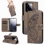 For Xiaomi 14 Pro Swallowtail Butterfly Embossed Leather Phone Case(Grey)