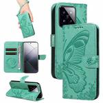 For Xiaomi 14 Pro Swallowtail Butterfly Embossed Leather Phone Case(Green)