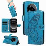 For Xiaomi 14 Ultra Swallowtail Butterfly Embossed Leather Phone Case(Blue)