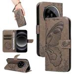For Xiaomi 14 Ultra Swallowtail Butterfly Embossed Leather Phone Case(Grey)