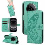 For Xiaomi 14 Ultra Swallowtail Butterfly Embossed Leather Phone Case(Green)