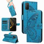 For Xiaomi Poco M3 Swallowtail Butterfly Embossed Leather Phone Case(Blue)