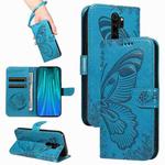 For Xiaomi Redmi Note 8 Pro Swallowtail Butterfly Embossed Leather Phone Case(Blue)