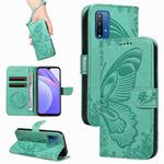 For Xiaomi Redmi 10X 4G / Note 9 4G Swallowtail Butterfly Embossed Leather Phone Case(Green)