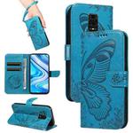 For Xiaomi Redmi Note 9 Pro 4G / Note 9S Swallowtail Butterfly Embossed Leather Phone Case(Blue)