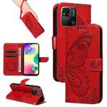 For Xiaomi Redmi 10A Swallowtail Butterfly Embossed Leather Phone Case(Red)