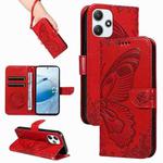 For Xiaomi Redmi 12 5G / 4G / Note 12R Swallowtail Butterfly Embossed Leather Phone Case(Red)