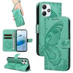 For Xiaomi Redmi 12 5G / 4G / Note 12R Swallowtail Butterfly Embossed Leather Phone Case(Green)