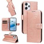 For Xiaomi Redmi 12 5G / 4G / Note 12R Swallowtail Butterfly Embossed Leather Phone Case(Rose Gold)