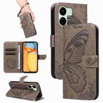 For Xiaomi Redmi 13C / Poco C65 Swallowtail Butterfly Embossed Leather Phone Case(Grey)