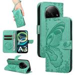 For Xiaomi Redmi A3 Swallowtail Butterfly Embossed Leather Phone Case(Green)