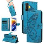 For Xiaomi Redmi K50 Gaming Swallowtail Butterfly Embossed Leather Phone Case(Blue)