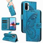 For Xiaomi Redmi Note 10 4G / 10S Swallowtail Butterfly Embossed Leather Phone Case(Blue)