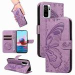 For Xiaomi Poco M5s Swallowtail Butterfly Embossed Leather Phone Case(Purple)