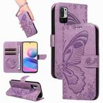 For Xiaomi Poco M3 Pro 5G Swallowtail Butterfly Embossed Leather Phone Case(Purple)