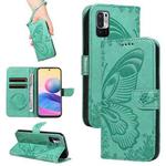 For Xiaomi Poco M3 Pro 5G Swallowtail Butterfly Embossed Leather Phone Case(Green)