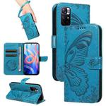 For Xiaomi Poco M4 Pro 5G Swallowtail Butterfly Embossed Leather Phone Case(Blue)