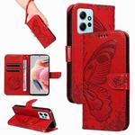 For Xiaomi Redmi Note 12 4G Global Swallowtail Butterfly Embossed Leather Phone Case(Red)