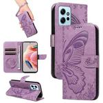 For Xiaomi Redmi Note 12 4G Global Swallowtail Butterfly Embossed Leather Phone Case(Purple)