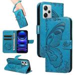 For Xiaomi Redmi Note 12 Pro+ Global Swallowtail Butterfly Embossed Leather Phone Case(Blue)