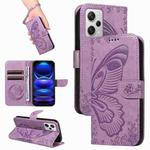 For Xiaomi Redmi Note 12 Pro+ Global Swallowtail Butterfly Embossed Leather Phone Case(Purple)