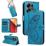 For Xiaomi Poco M6 Pro 4G Swallowtail Butterfly Embossed Leather Phone Case(Blue)