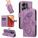 For Xiaomi Poco M6 Pro 4G Swallowtail Butterfly Embossed Leather Phone Case(Purple)