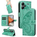 For Xiaomi Redmi Note 13 Pro+ Swallowtail Butterfly Embossed Leather Phone Case(Green)