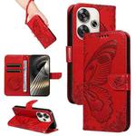 For Xiaomi Poco F6 Swallowtail Butterfly Embossed Leather Phone Case(Red)