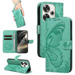 For Xiaomi Poco F6 Swallowtail Butterfly Embossed Leather Phone Case(Green)