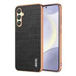 For Samsung Galaxy A25 AZNS Electroplated Frame Crocodile Texture Full Coverage Phone Case(Black)