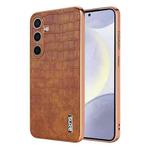 For Samsung Galaxy S24+ 5G AZNS Electroplated Frame Crocodile Texture Full Coverage Phone Case(Brown)