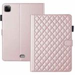 For iPad Pro 12.9 2022 / 2021 / 2020 Rhombus Lattice Leather Smart Tablet Case(Rose Gold)