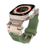 For Apple Watch Series 9 45mm Stainless Steel Connector TPU Watch Band(Titanium Green)