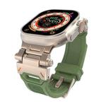 For Apple Watch Series 8 45mm Stainless Steel Connector TPU Watch Band(Titanium Green)