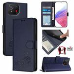 For Asus ROG Phone 8 Cat Rat Embossed Pattern RFID Leather Phone Case with Lanyard(Blue)