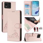 For Asus Zenfone 11 Ultra Cat Rat Embossed Pattern RFID Leather Phone Case with Lanyard(Pink)
