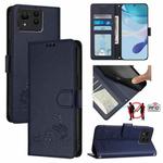 For Asus Zenfone 11 Ultra Cat Rat Embossed Pattern RFID Leather Phone Case with Lanyard(Blue)
