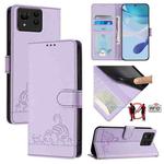 For Asus Zenfone 11 Ultra Cat Rat Embossed Pattern RFID Leather Phone Case with Lanyard(Purple)