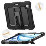 For iPad Air 11 2024 Silicone Hydric PC Tablet Case with Shoulder Strap & Holder(Black)