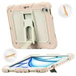 For iPad Air 11 2024 Silicone Hydric PC Tablet Case with Shoulder Strap & Holder(Rose Gold)