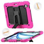 For iPad Air 11 2024 Silicone Hydric PC Tablet Case with Shoulder Strap & Holder(Rose Red)