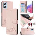 For Blackview A52 Cat Rat Embossed Pattern RFID Leather Phone Case with Lanyard(Pink)
