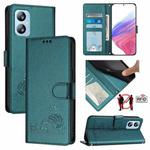 For Blackview A52 Cat Rat Embossed Pattern RFID Leather Phone Case with Lanyard(Peacock Green)