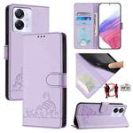 For Blackview Color 8 Cat Rat Embossed Pattern RFID Leather Phone Case with Lanyard(Purple)