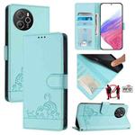 For Blackview Shark 8 Cat Rat Embossed Pattern RFID Leather Phone Case with Lanyard(Mint Green)